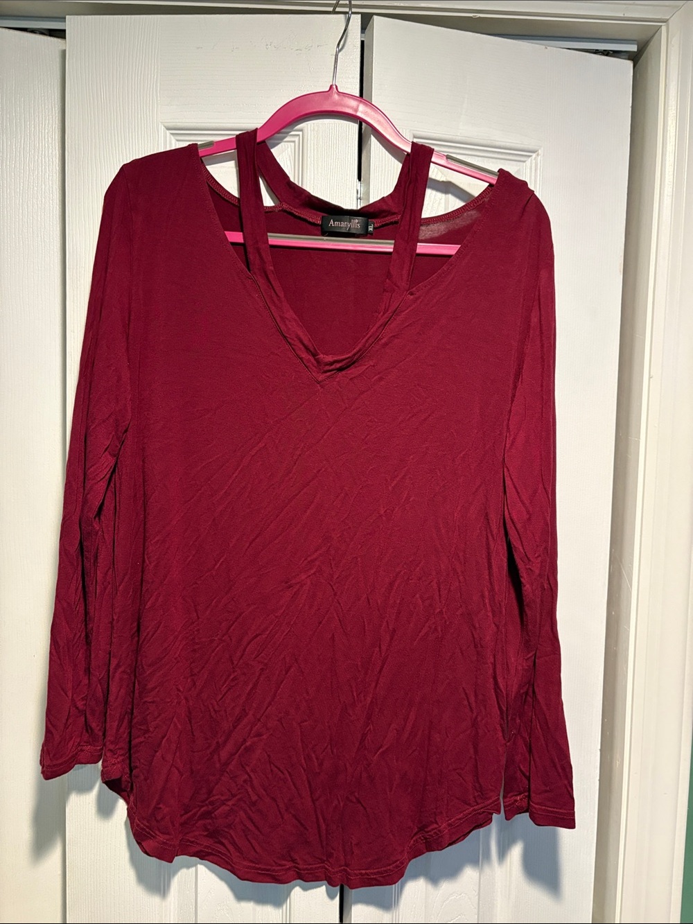Amaryllis Women's Long Sleeve V-Neck Top in Wine